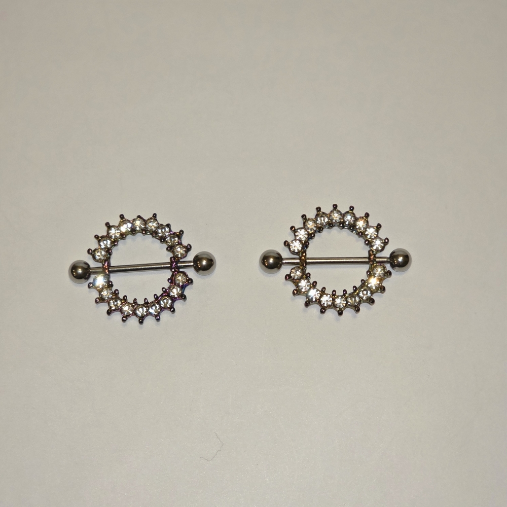 New 14g 316L CZ Rainbow Nipple Rings